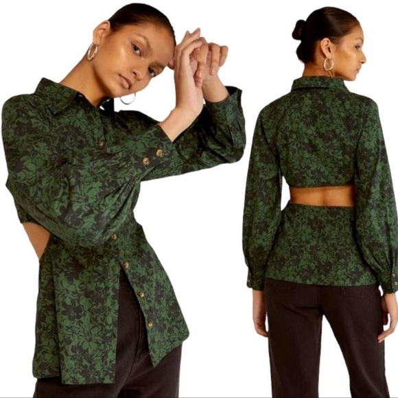 NWT THIRD FORM Garden Party Button Down Top Cutout Open Back Size US 6 - Picture 1 of 12